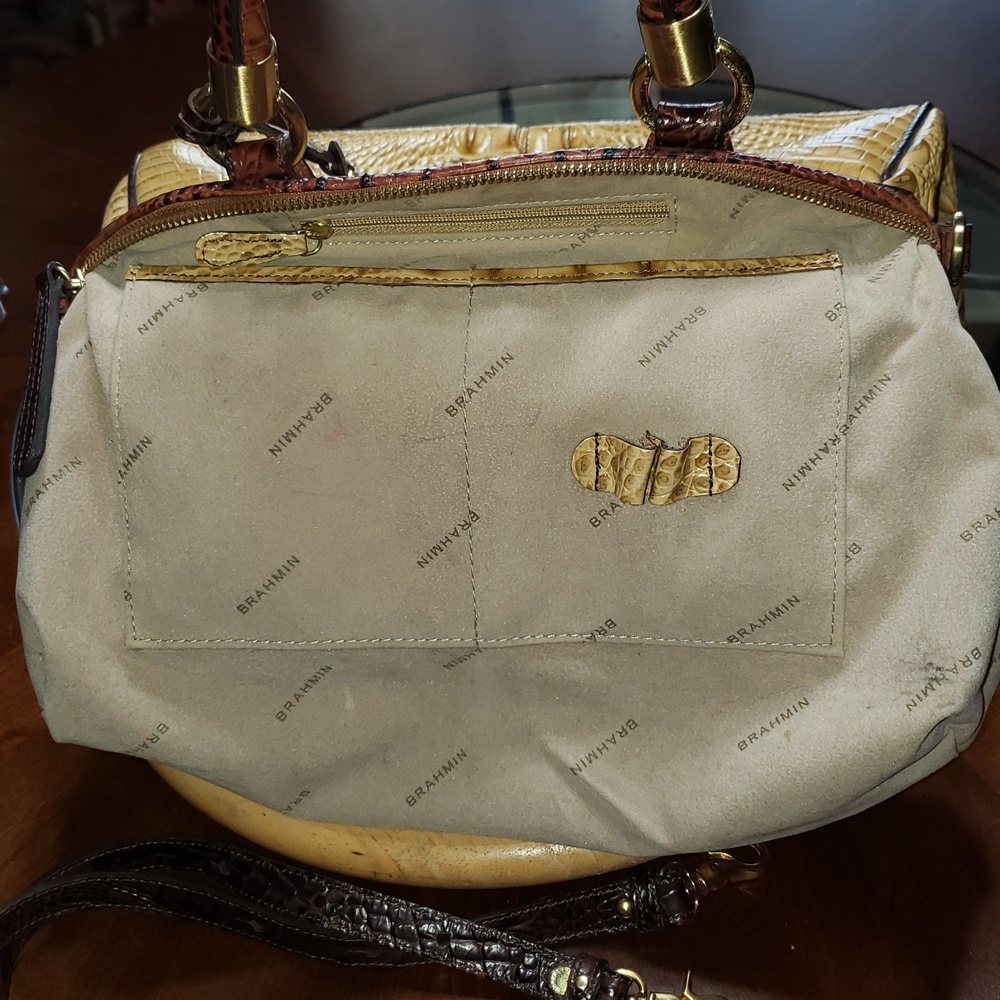 ๐๐ค๐ TRI-COLOR BRAHMIN LISA PRALINE SATCHEL SHOULDER CROC EMBOSSED LEATHER BAG - Picture 15 of 16